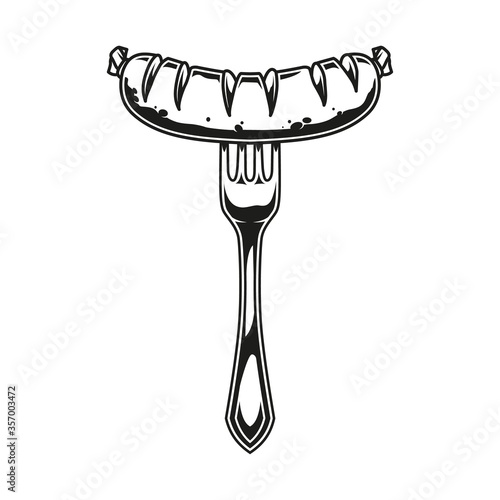 Grilled sausage on fork vintage concept