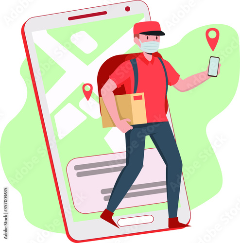 Delivery man is delivering online package following