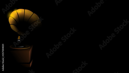 luxury vintage retro music player gramophone in black background sillhouette
