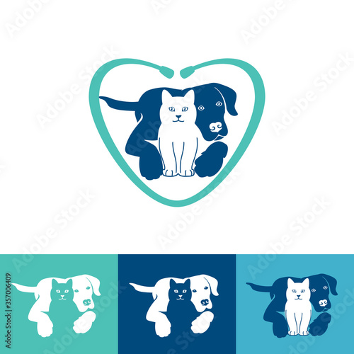 Pet care logo design with dog and cat for your pet shop  pet care  veterinary clinic  etc.  Vector illustration.