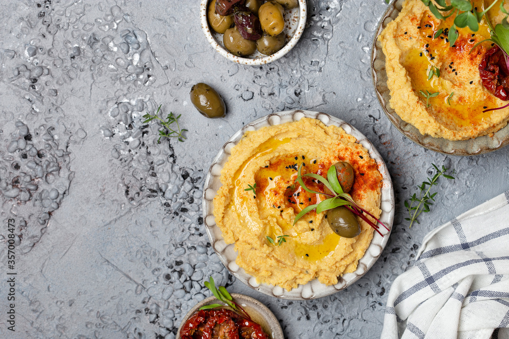 traditional classic Hummus, chickpea dip with spices