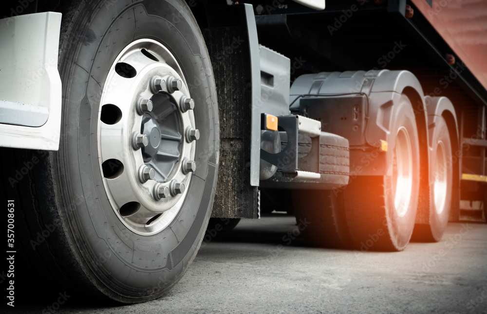 Truck on parking, Closeup a truck wheels of semi truck Truck on parking, Closeup a truck wheels of semi truck