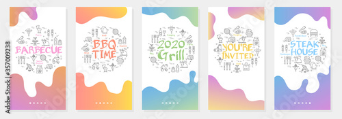 Vertical vector bbq and picnic summer five banners - BBQ time and steak house