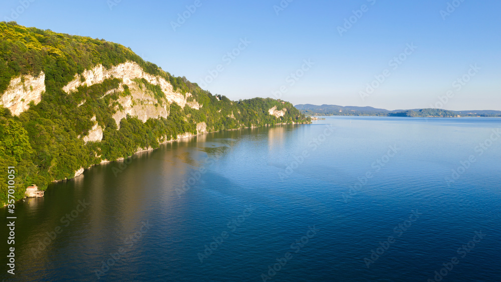 Aerial view of the Lake Maggiore, near Varese, Italy.