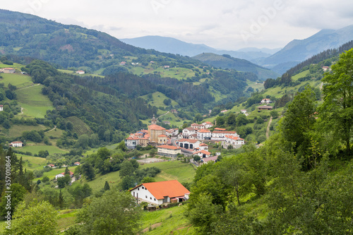 aerial view of basque country countryside, spain