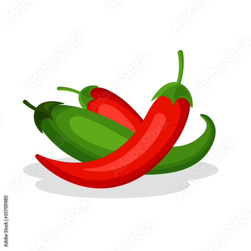Chilli pepper set isolated on white background. Hot spicy red and green chili peppers. Cartoon mexican chilli in a trendy flat style.