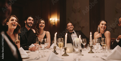 High society people having gala dinner party photo