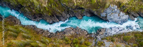 Panel kuchenny z motywem Aerial Vertical View Over The Surface Of A Mountain River Glomaga, Marmorslottet , Mo i Rana