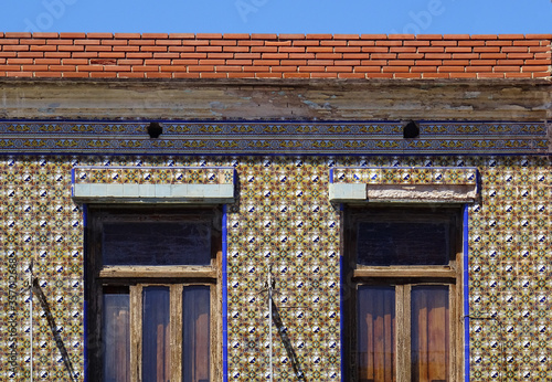 Detail of tradicional Revival house in Cabanyal Quarter with tiled facade. City of Valencia. Spain. 