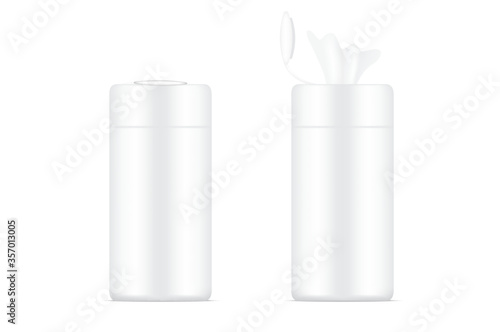 3D mock up realistic wet wipe bottle packaging product. household and healthcare concept design.