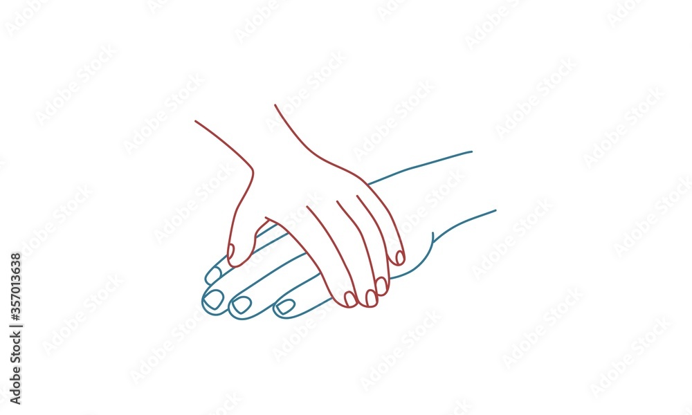 Obraz premium Line drawing vector illustration of hands. Concept of tenderness. 