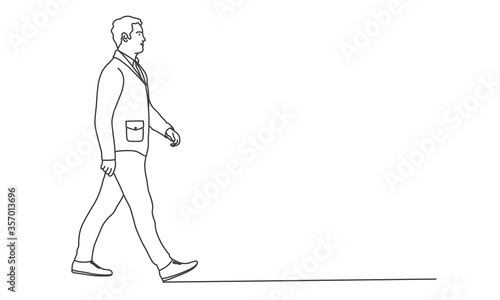 Walking businessman. Line drawing vector illustration.