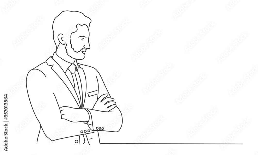 Man with beard and crossed arms. Line drawing vector illustration. Man with beard and crossed arms. Line drawing vector illustration.