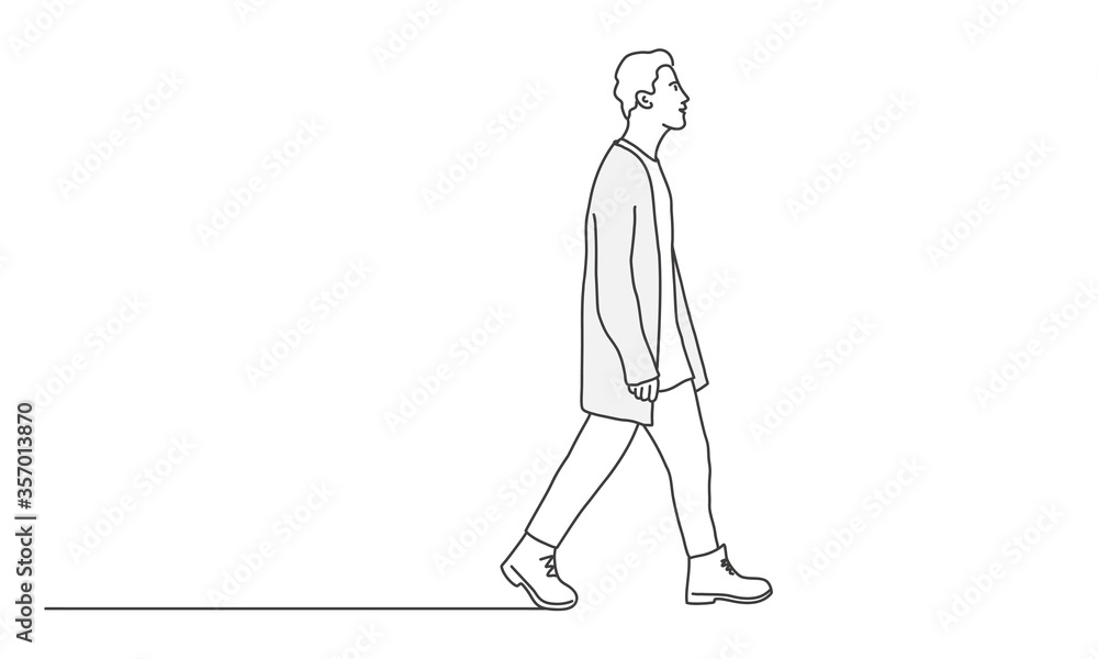 Walking guy. Line drawing vector illustration. Walking guy. Line drawing vector illustration.