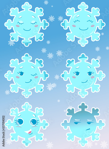 Vector Set Of Cartoon Cute Snowflakes