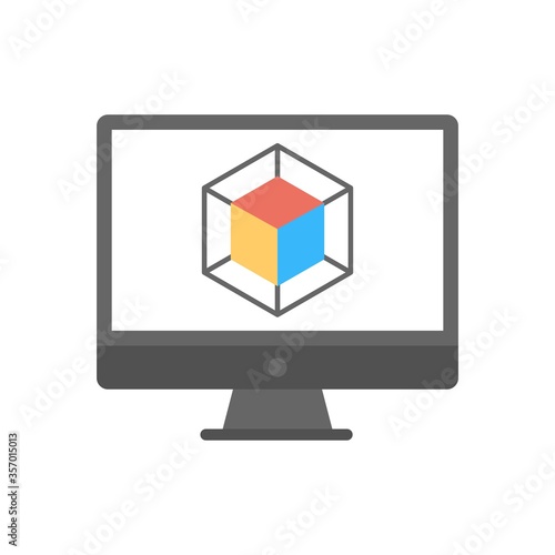 Three dimensional computer graphics icon. Flat design style.