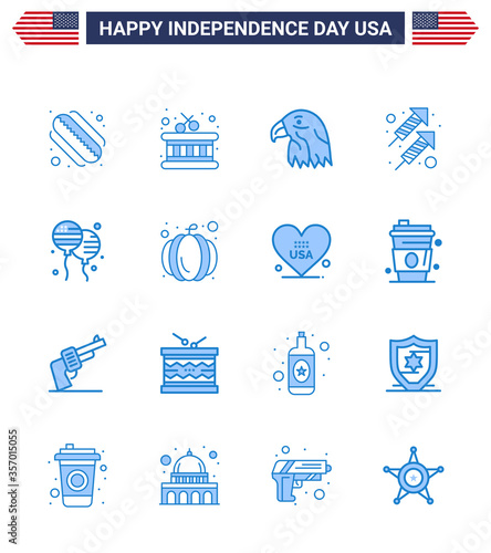 Stock Vector Icon Pack of American Day 16 Line Signs and Symbols for american; bloons; eagle; bloon; firework photo