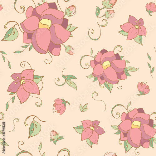seamless vintage flower pattern on creme background