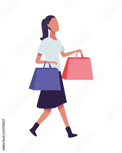 young woman fashion wear with shopping bags character
