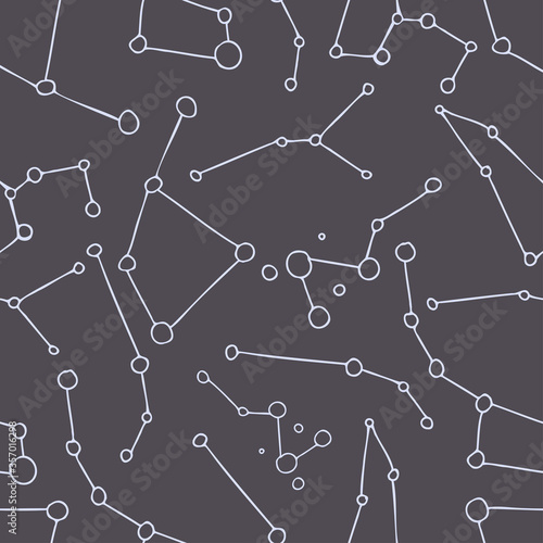 Seamless abstract vector pattern simple stars constellations on a night sky background. The design is perfect for wallpaper, backgrounds, wrapping paper, sheets, clothes, stationary and decorations. 