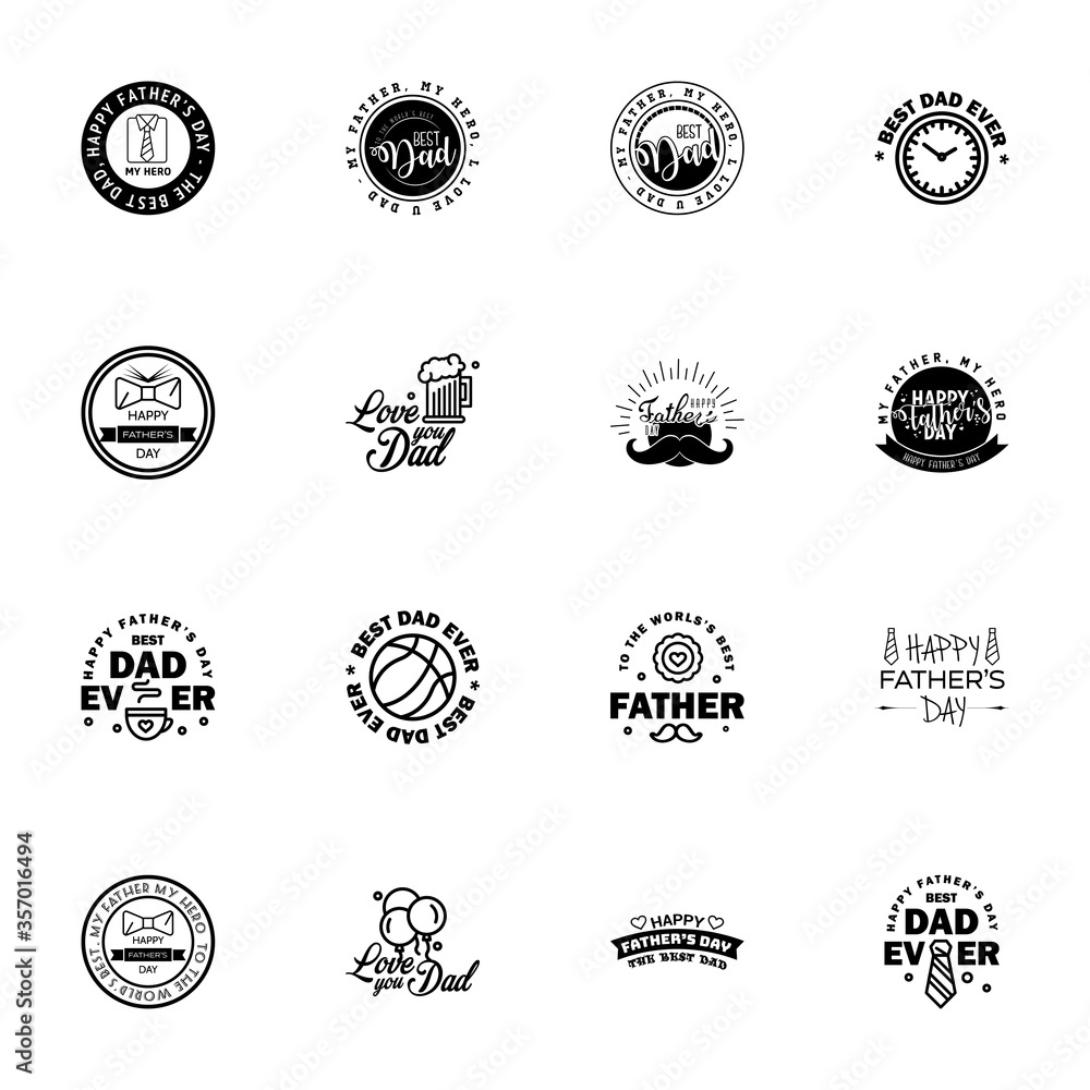 Fototapeta Happy Fathers Day 16 Black Vector Element Set - Ribbons and Labels