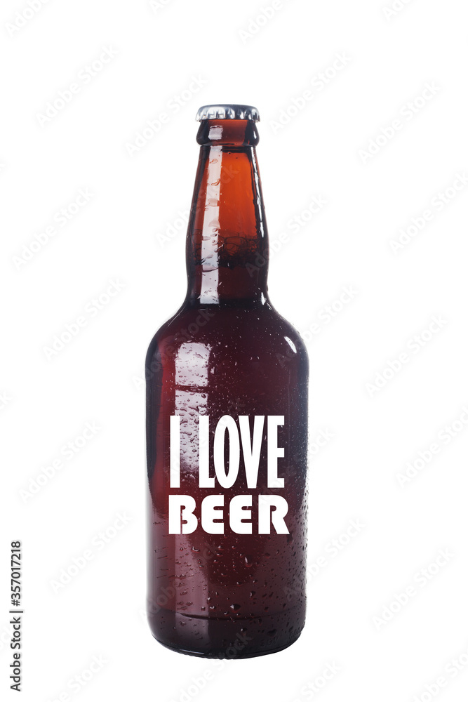 Beer related quote in a glass bottle over a white background. I love beer quote. Beer related quote in a glass bottle over a white background. I love beer quote.