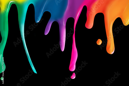 streaks of bright multi-colored paint on a black background