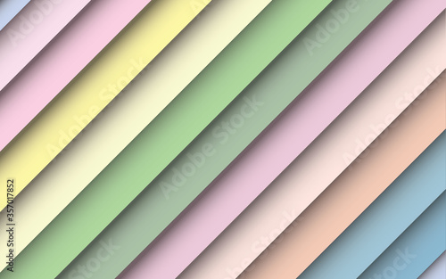 Abstract colorful stripes background. Diagonal pastel color lines with shadows. Vector illustration for banner, presentation template, wallpaper, text place and social media. Geometric fashion.