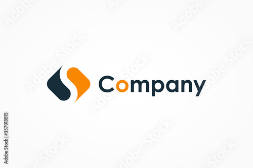 Initial Letter S Logo. Blue Yellow Square Rounded Shape with Negative Space Letter isolated on White Background. Usable for Business and Branding Logos. Flat Vector Logo Design Template Element