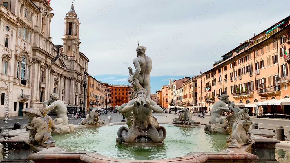 Fontana del Moro (Moor Fountain) is a fountain located in Piazza Navona in Rome. It represents a Moor standing in a conch shell, wrestling with a dolphin