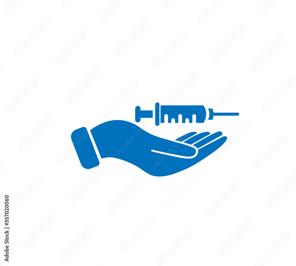 Hand holding syringe with injection line icon