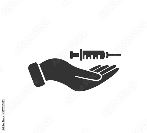 Hand holding syringe with injection line icon