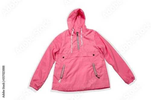 pink fashionable raincoat isolated on a white background photo