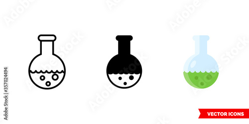Flask poison icon of 3 types. Isolated vector sign symbol.