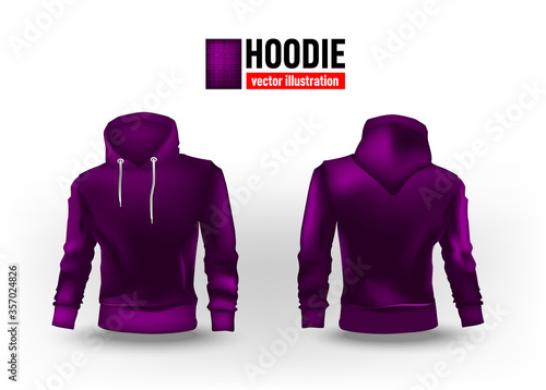 Vector illustration dark purple hoodie sweater. Mens training sweatshirt high neck long sleeve vector template.   
