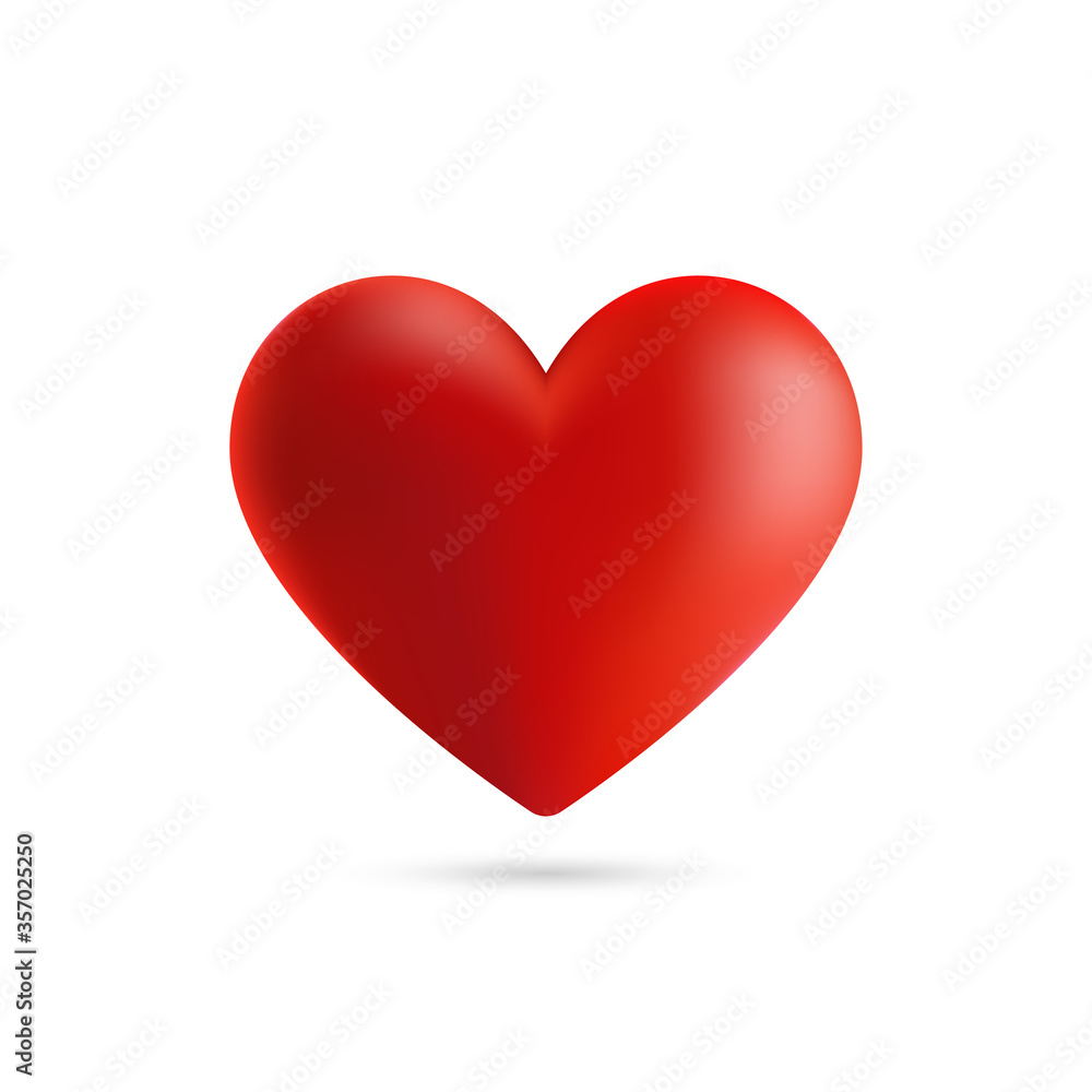 Red heart with shadow. Vector illustration. 