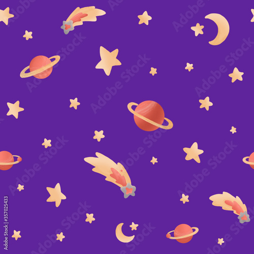 Space elements seamless pattern. Space doodle illustration.