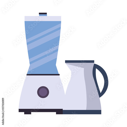 blender and kettle kitchen appliances isolated icon