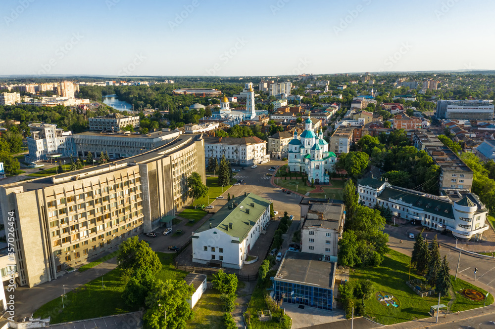Sumy city center panorama aerial view