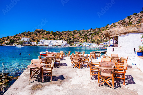 Greek tavern in village of Loutro, Crete island, Greece