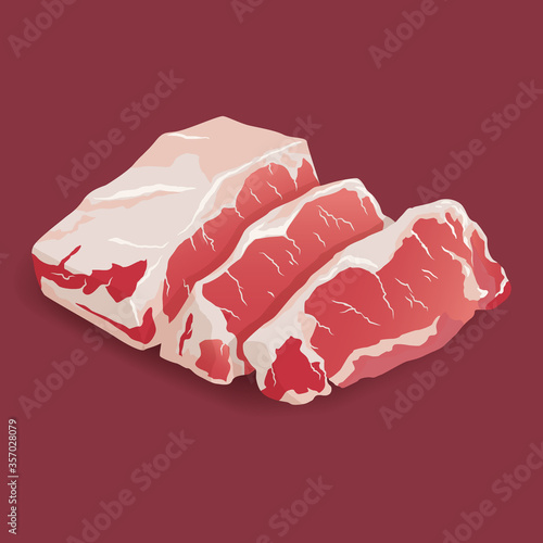 Raw fresh meat marble beef steak vector isolated on white. Fresh meat icon
