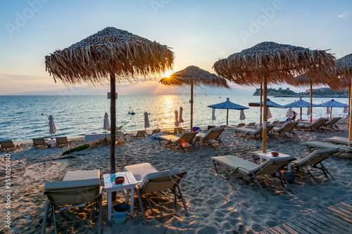 Fototapeta Naklejka Na Ścianę i Meble -  Sunset on Siviri beach, Kassandra peninsula, Chalkidiki, Greece