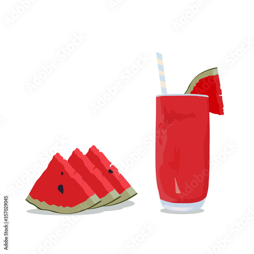 Vector stock illustration of watermelon drink. Refreshing lemonade in a glass. Isolated on a white background