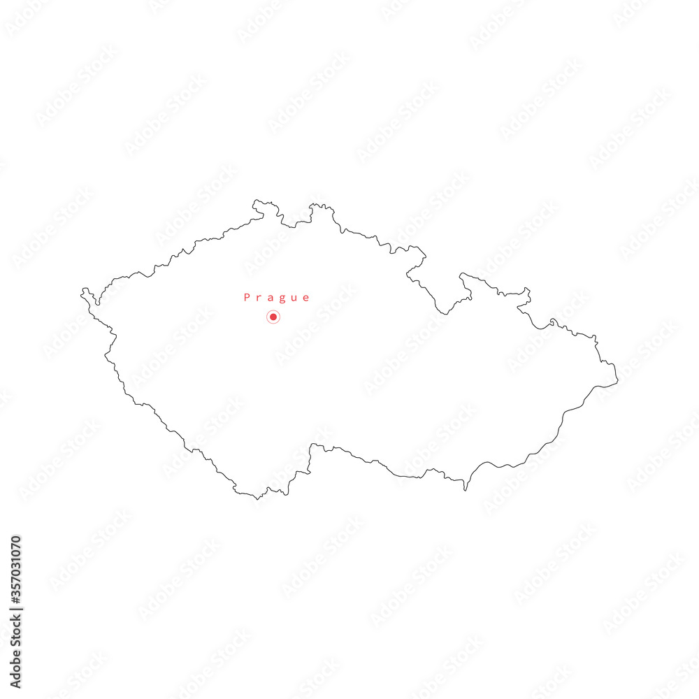 Vector illustration of outline Czech map with capital city Prague. . Vector illustration of outline Czech map with capital city Prague. .
