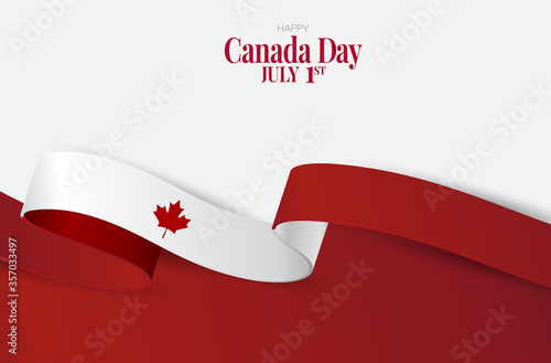 Canada day background. July 1st national holiday. Banner or advertising poster. Waving Canadian flag ribbon with maple leaf. Vector illustration.