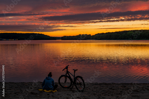 sunset on the lake. Olsztyn Poland