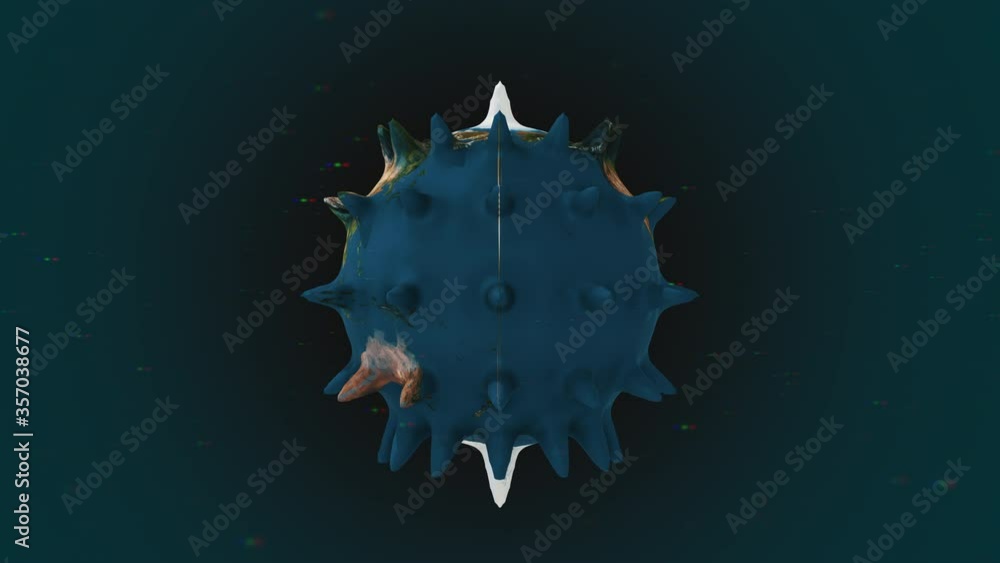 The planet earth transforms to the virus and turns around in the blue galaxy space. The planet earth transforms to the virus and turns around in the blue galaxy space.