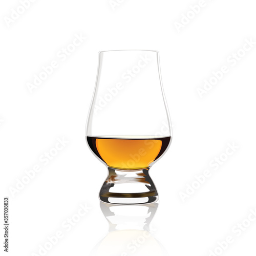 Nosing glass of single malt whisky or whiskey isolated on white.