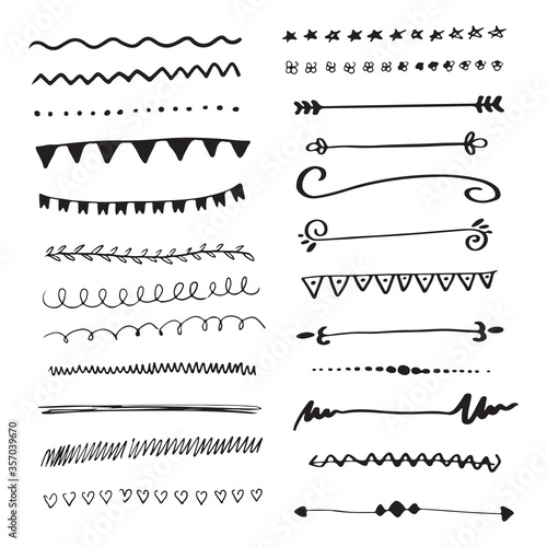 Hand drawn doodle pen brushes. Set of hand drawn grunge strokes.Handmade Set of Underline Strokes. Vector strokes in grunge marker style.