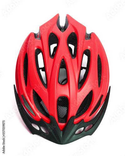 Foto Red bicycle helmet isolated on white background